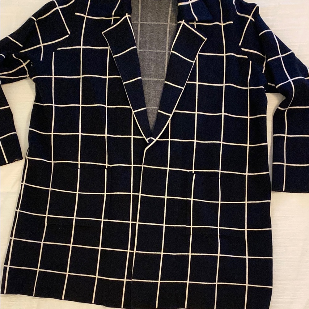 Black and tan window pane sweater Blazer.  Warm and comfortable - perfect office